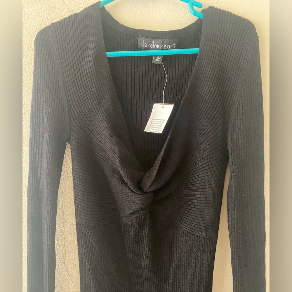 NWT Derek Heart V Neck Long Sleeve Black Small Women Bodycon Dress - Picture 8 of 11